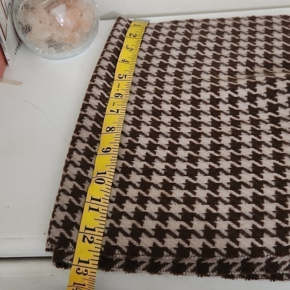 100% Clear Silk Tassel Scarf Unisex Camel beige Brown Houndstooth Luxury - Picture 8 of 10
